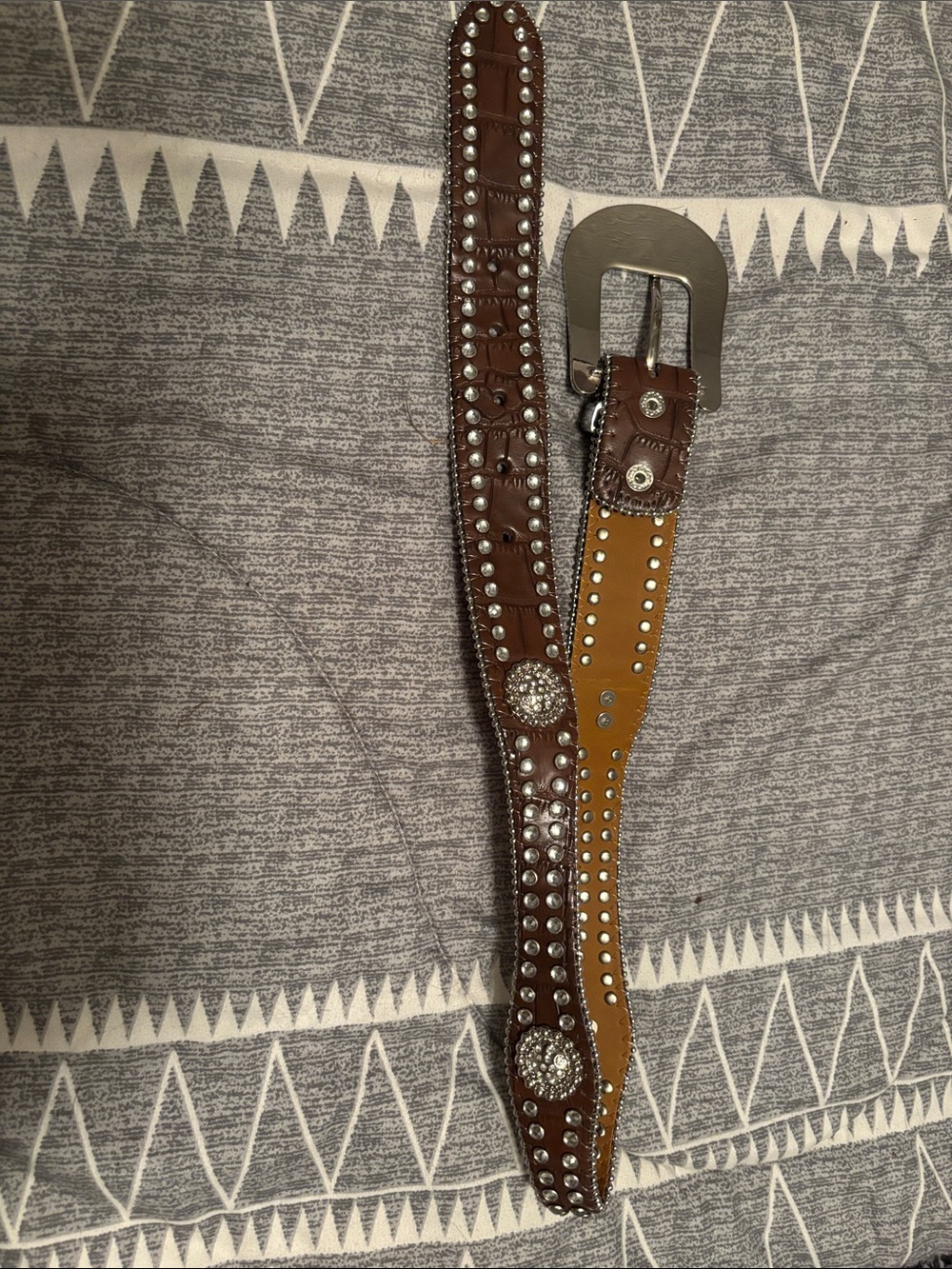 Source Unknown Brown Studded Kids Belt with Rhinestone Conchos